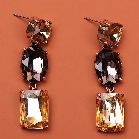 Vintage Smoky Topaz Crystal Dangle Earrings - Picture 3 of 5